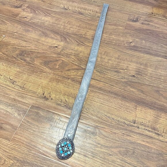Leatherock silver belt with turquoise buckle